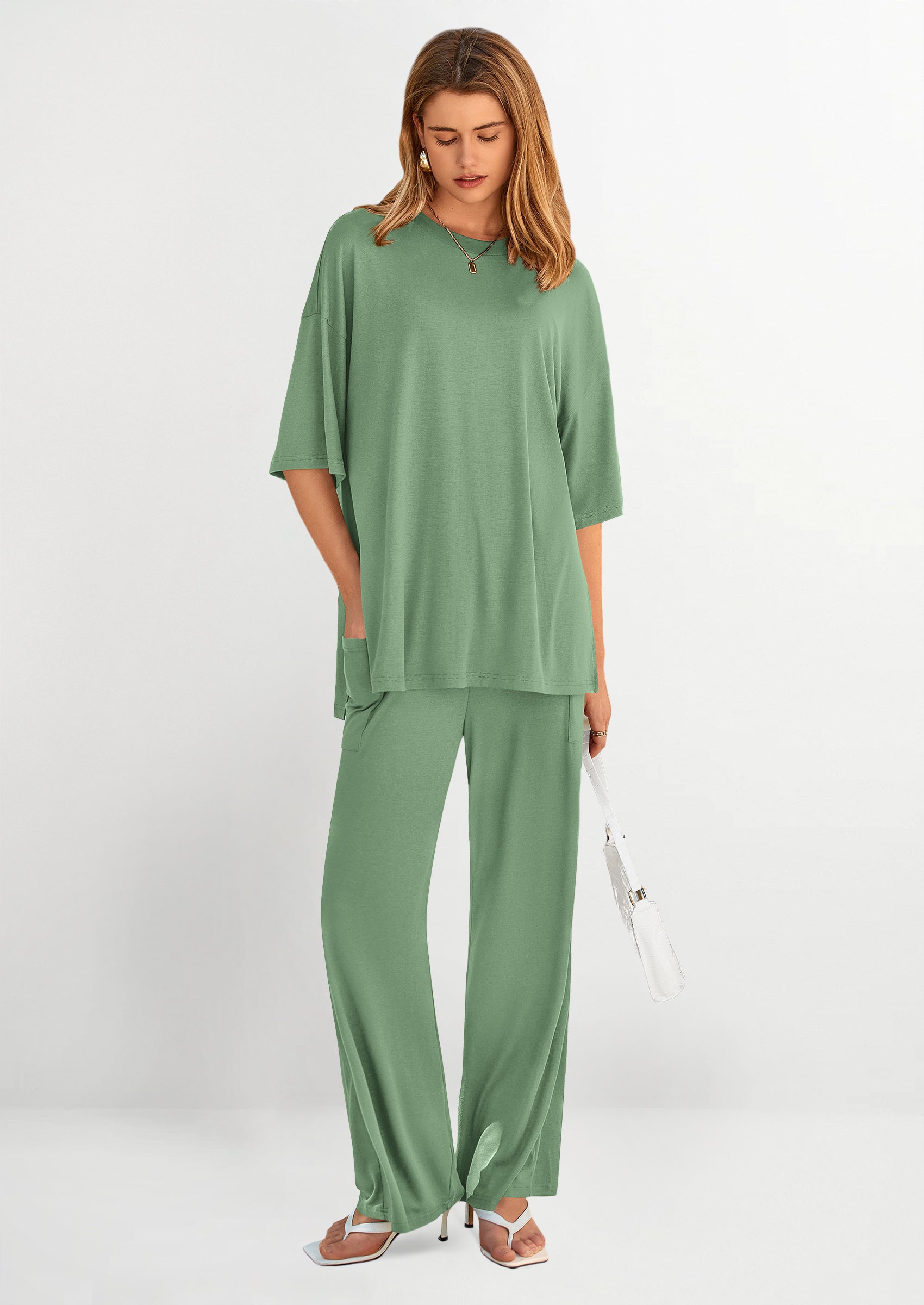 PRETTYGARDEN Women's 2 Piece Outfits Casual Short Sleeve Pullover Tops and Wide Leg Pants Lounge Sets Tracksuits