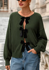 PRETTYGARDEN Cardigan Sweaters for Women Fall Bow Tie Front Long Sleeve Knit Sweater Tops Cute Going Out Outfits