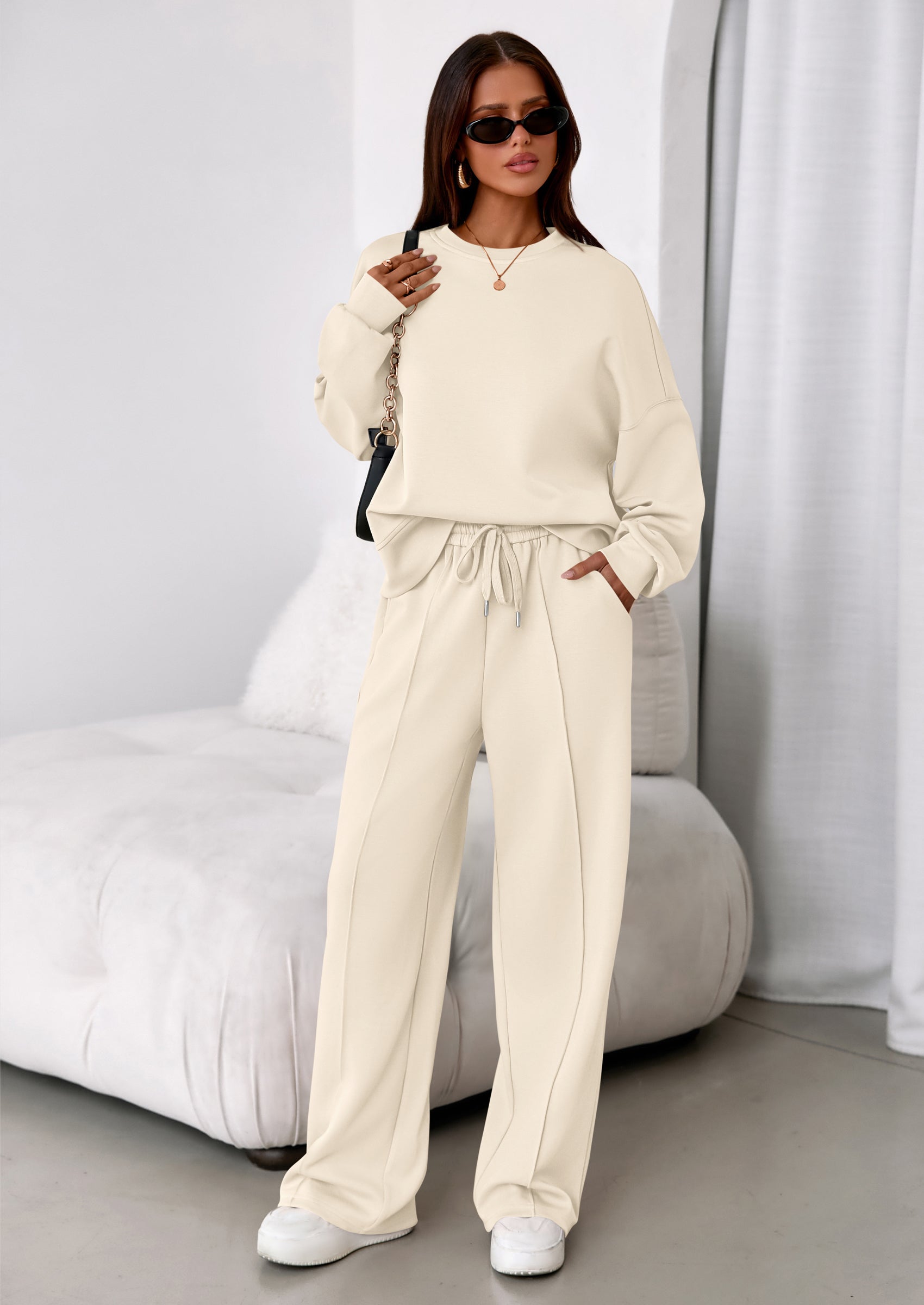 PRETTYGARDEN 2 Piece Sets For Women Fall Trendy Long Sleeve Sweatshirt Wide Leg Pants Loungewear Set Matching Sweatsuit