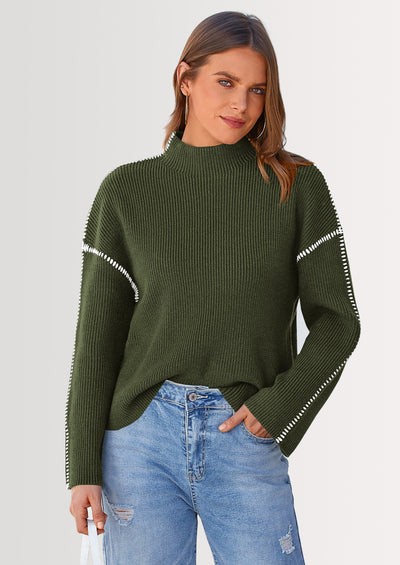 PRETTYGARDEN Women's Chunky Knit Sweaters Fall Long Sleeve Mock Neck Oversized Pullover Tops Winter Fashion Clothes