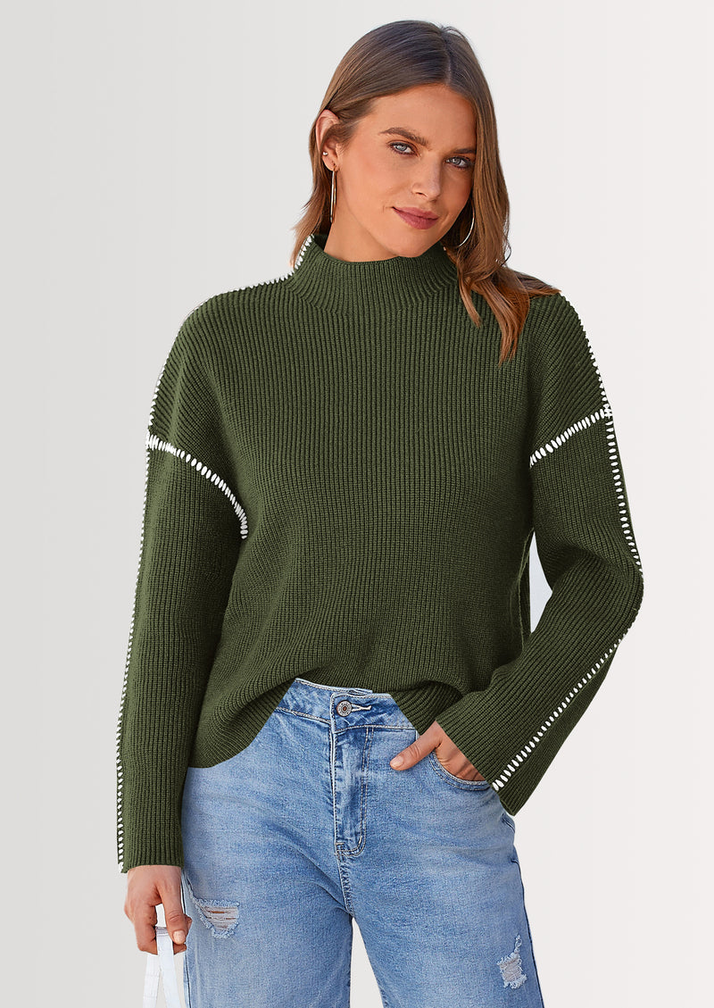 PRETTYGARDEN Women's Chunky Knit Sweaters Fall Long Sleeve Mock Neck Oversized Pullover Tops Winter Fashion Clothes