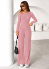 PRETTYGARDEN Casual Two Piece Sets for Women Fall Outfits Asymmetrical Off Shoulder Tops Wide Leg Pants Knit Lounge Set