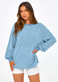 PRETTYGARDEN Women's Long Sleeve Tee Shirts Spring Fall Trendy Clothes Casual Loose Crewneck Ribbed Blouse Tunic Tops