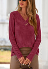 PRETTYGARDEN Women's Long Sleeve Shirts Fall Fashion Clothes Casual Ribbed V Neck Loose Tunic Tops Lightweight Sweaters