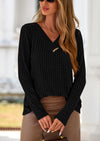 PRETTYGARDEN Women's Long Sleeve Shirts Fall Fashion Clothes Casual Ribbed V Neck Loose Tunic Tops Lightweight Sweaters