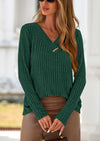 PRETTYGARDEN Women's Long Sleeve Shirts Fall Fashion Clothes Casual Ribbed V Neck Loose Tunic Tops Lightweight Sweaters