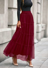 PRETTYGARDEN Maxi Skirts for Women Fall Tulle High Waisted Ruffle Flowy A-Line Long Skirt Country Concert Outfits
