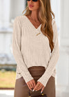 PRETTYGARDEN Women's Long Sleeve Shirts Fall Fashion Clothes Casual Ribbed V Neck Loose Tunic Tops Lightweight Sweaters