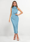 PRETTYGARDEN Women's Summer Satin Dress Elegant Sleeveless Mock Neck Cocktail Party Maxi Dresses
