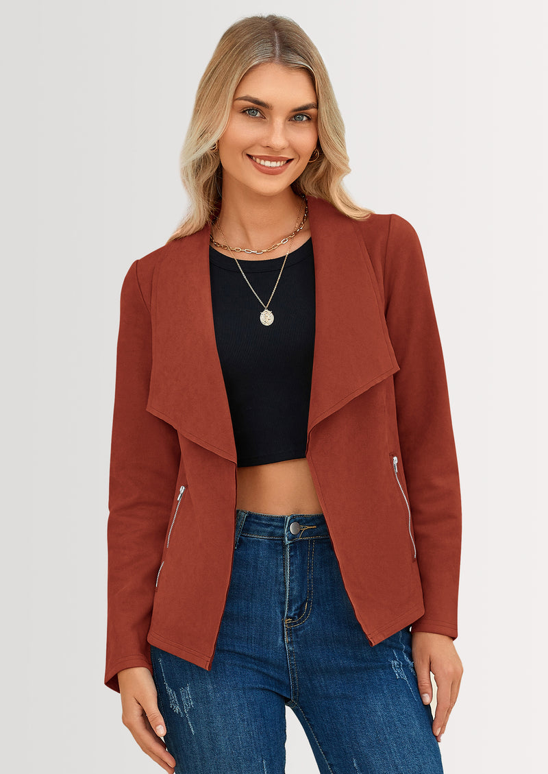 PRETTYGARDEN Women's Faux Suede Jackets Fashion Fall Clothes Long Sleeve Open Front Cropped Coat Outwear