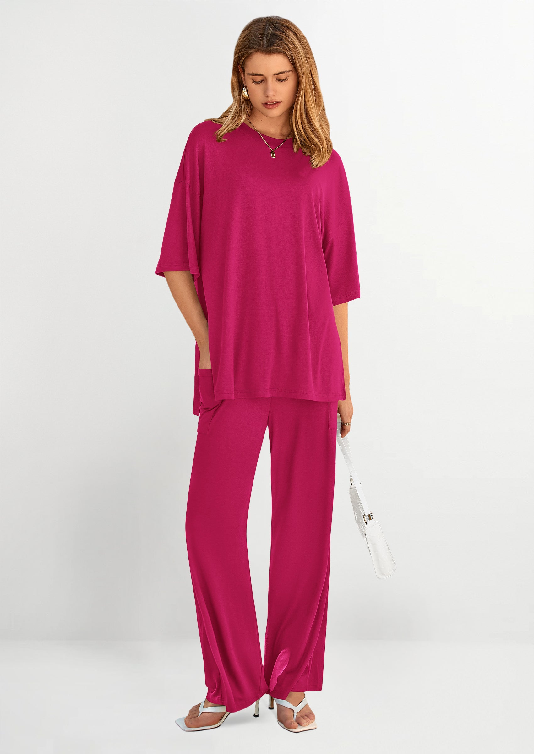 PRETTYGARDEN Women's 2 Piece Outfits Casual Short Sleeve Pullover Tops and Wide Leg Pants Lounge Sets Tracksuits
