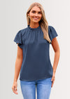 PRETTYGARDEN Business Casual Tops for Women Blouses Dressy Summer Short Sleeve Ruffle Satin Work Office Attire