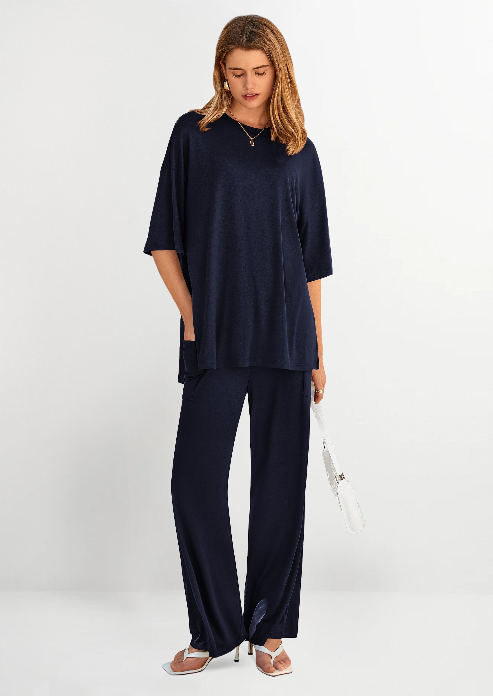 PRETTYGARDEN Women's 2 Piece Outfits Casual Short Sleeve Pullover Tops and Wide Leg Pants Lounge Sets Tracksuits