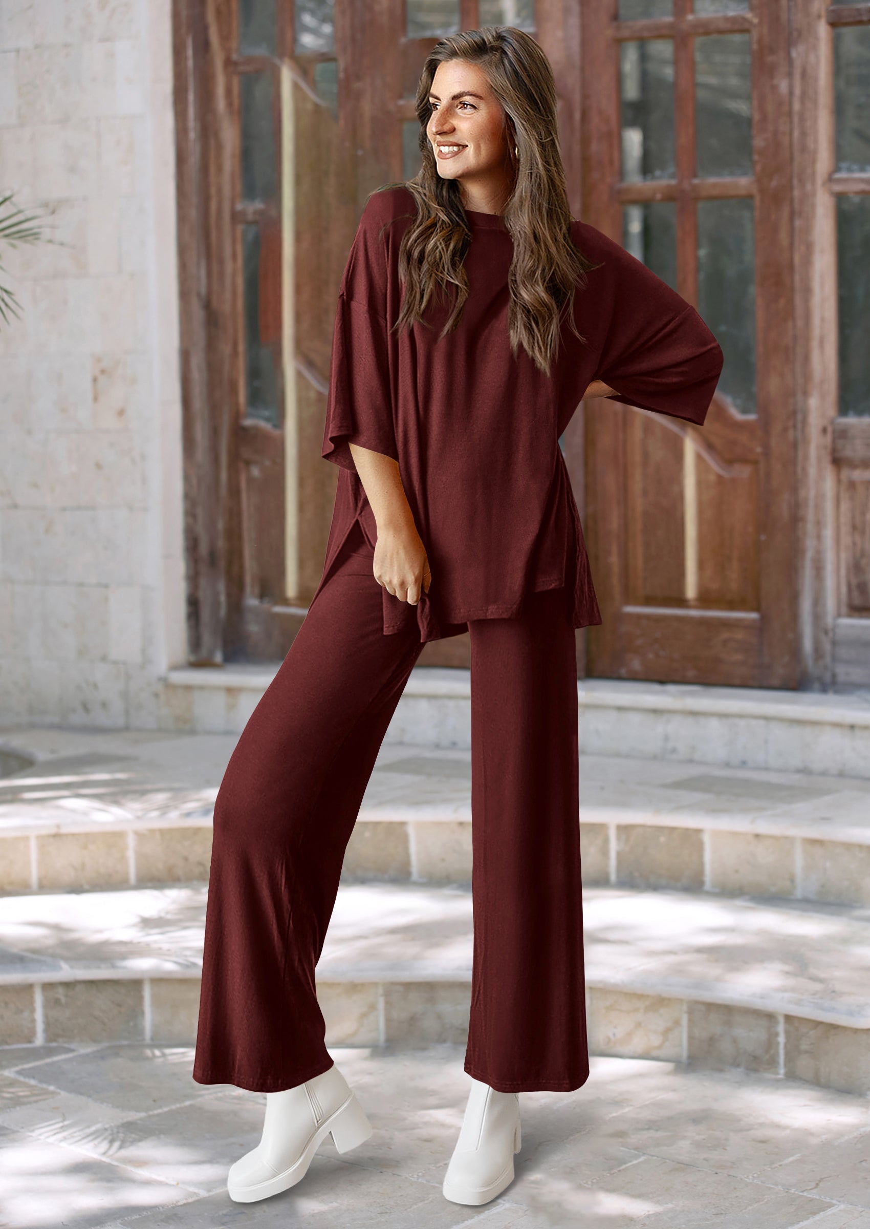 PRETTYGARDEN Women's 2 Piece Outfits Casual Short Sleeve Pullover Tops and Wide Leg Pants Lounge Sets Tracksuits