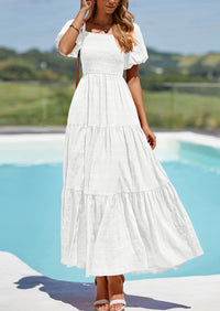 PRETTYGARDEN Womens Summer Smocked Tiered Ruffle A Line Beach Maxi Dresses
