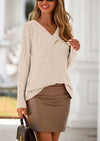PRETTYGARDEN Women's Long Sleeve Shirts Fall Fashion Clothes Casual Ribbed V Neck Loose Tunic Tops Lightweight Sweaters