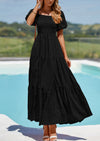 PRETTYGARDEN Womens Summer Smocked Tiered Ruffle A Line Beach Maxi Dresses