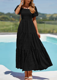 PRETTYGARDEN Womens Summer Smocked Tiered Ruffle A Line Beach Maxi Dresses