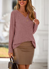PRETTYGARDEN Women's Long Sleeve Shirts Fall Fashion Clothes Casual Ribbed V Neck Loose Tunic Tops Lightweight Sweaters