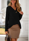 PRETTYGARDEN Women's Long Sleeve Shirts Fall Fashion Clothes Casual Ribbed V Neck Loose Tunic Tops Lightweight Sweaters