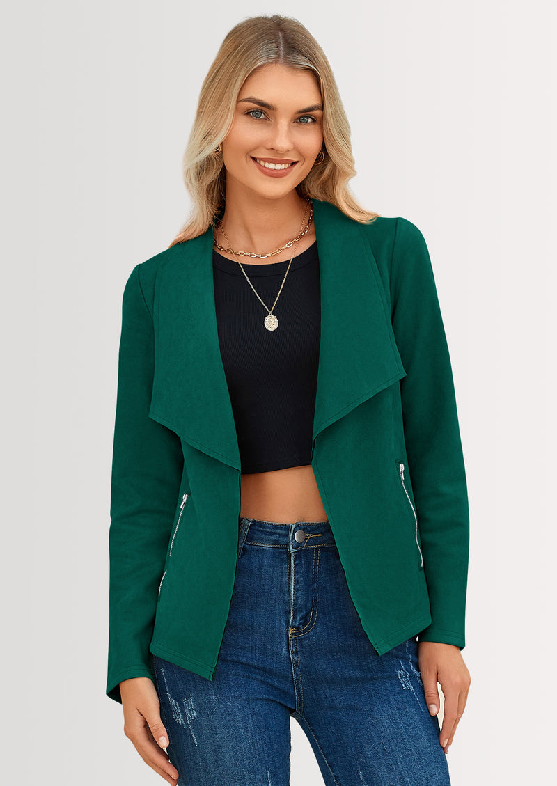 PRETTYGARDEN Women's Faux Suede Jackets Fashion Fall Clothes Long Sleeve Open Front Cropped Coat Outwear