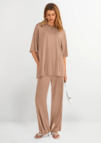 PRETTYGARDEN Women's 2 Piece Outfits Casual Short Sleeve Pullover Tops and Wide Leg Pants Lounge Sets Tracksuits