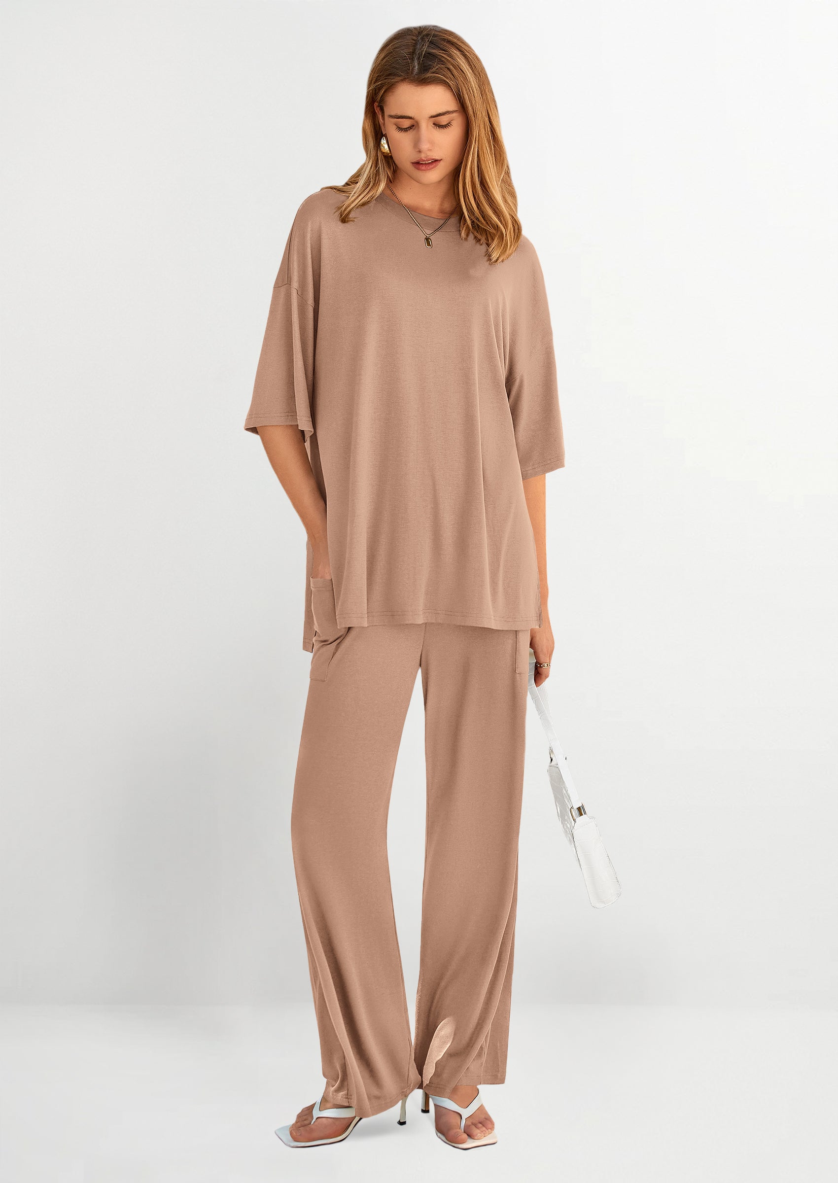 PRETTYGARDEN Women's 2 Piece Outfits Casual Short Sleeve Pullover Tops and Wide Leg Pants Lounge Sets Tracksuits