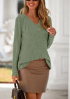 PRETTYGARDEN Women's Long Sleeve Shirts Fall Fashion Clothes Casual Ribbed V Neck Loose Tunic Tops Lightweight Sweaters