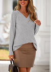 PRETTYGARDEN Women's Long Sleeve Shirts Fall Fashion Clothes Casual Ribbed V Neck Loose Tunic Tops Lightweight Sweaters