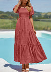 PRETTYGARDEN Womens Summer Smocked Tiered Ruffle A Line Beach Maxi Dresses