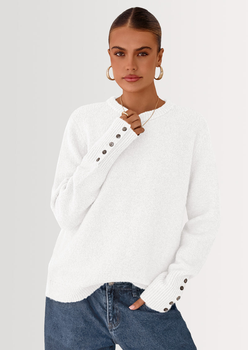 PRETTYGARDEN Womens Sweaters Fall Fashion Casual Crewneck Pullover Button Long Sleeve Cute Knit Tops Winter Clothes