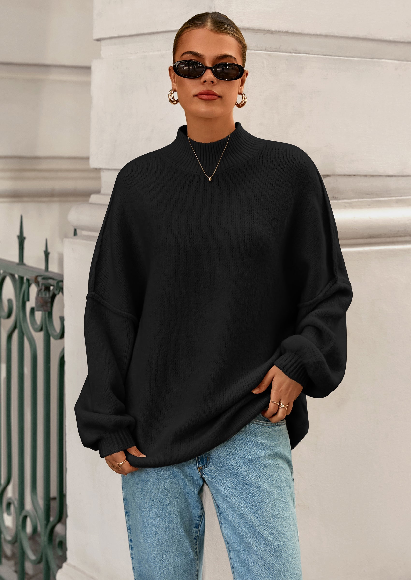 PRETTYGARDEN Women's Fall Oversized Sweaters Chunky Knit Mock Neck Long Sleeve Casual Trendy Pullover Winter Clothes PRETTYGARDEN