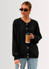 PRETTYGARDEN Fall Long Sleeve Cardigans for Women Trendy Open Front Winter Button Down Crewneck Soft Knit Sweater Jacket