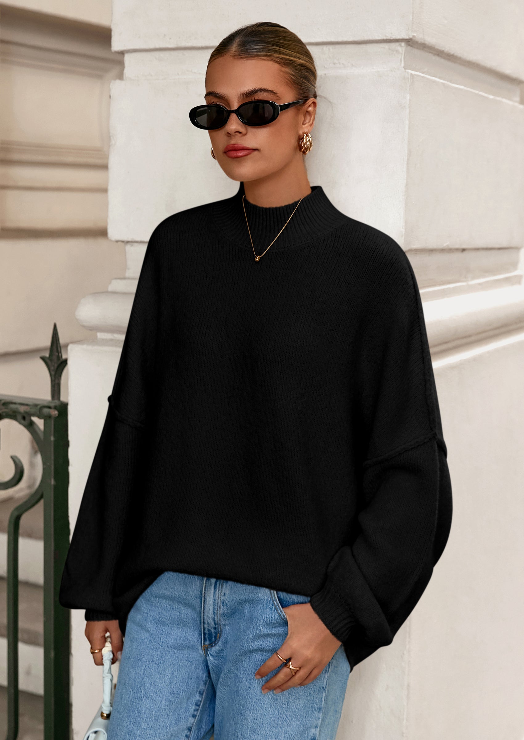 PRETTYGARDEN Women's Fall Oversized Sweaters Chunky Knit Mock Neck Long Sleeve Casual Trendy Pullover Winter Clothes PRETTYGARDEN