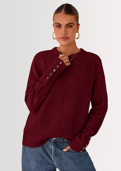 PRETTYGARDEN Womens Sweaters Fall Fashion Casual Crewneck Pullover Button Long Sleeve Cute Knit Tops Winter Clothes