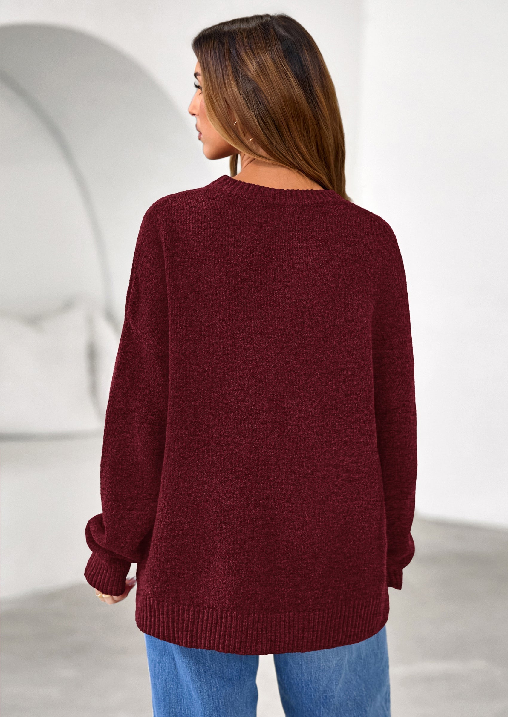 PRETTYGARDEN Womens Fall Long Sleeve Sweater Crew Neck Fuzzy Loose Fit Chunky Knit Oversized Pullover Sweaters Going Out Tops PRETTYGARDEN