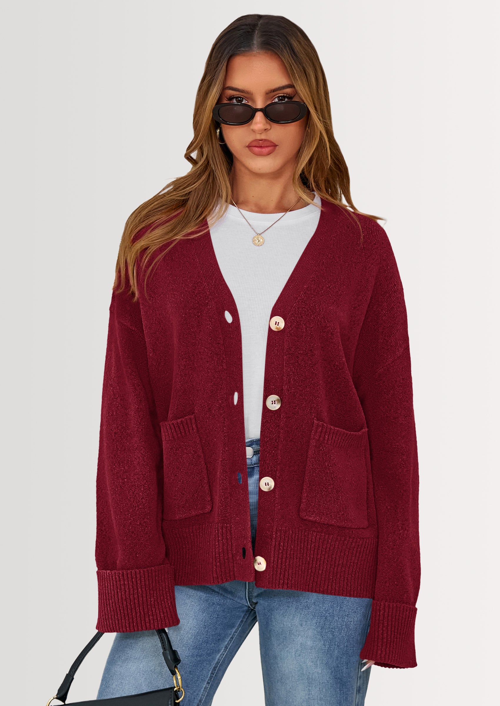 PRETTYGARDEN Women's Oversized Cardigan Sweaters Trendy Chunky Knit Long Sleeve V Neck Button Down Fall Winter Outfits