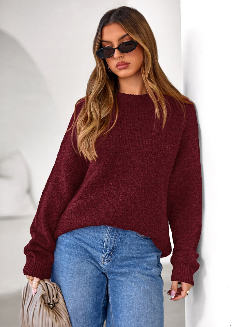 PRETTYGARDEN Womens Fall Long Sleeve Sweater Crew Neck Fuzzy Loose Fit Chunky Knit Oversized Pullover Sweaters Going Out Tops PRETTYGARDEN