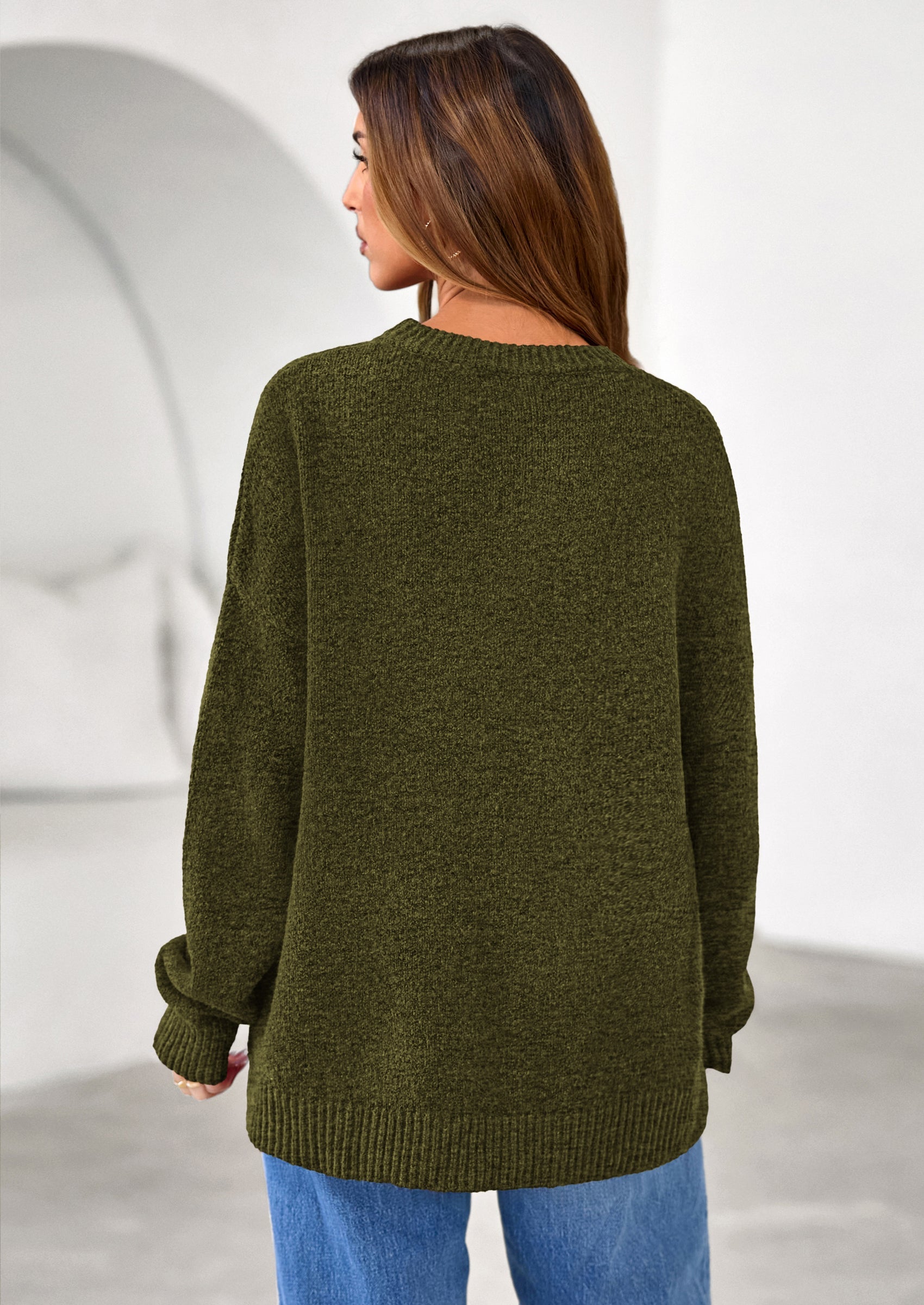 PRETTYGARDEN Womens Fall Long Sleeve Sweater Crew Neck Fuzzy Loose Fit Chunky Knit Oversized Pullover Sweaters Going Out Tops PRETTYGARDEN