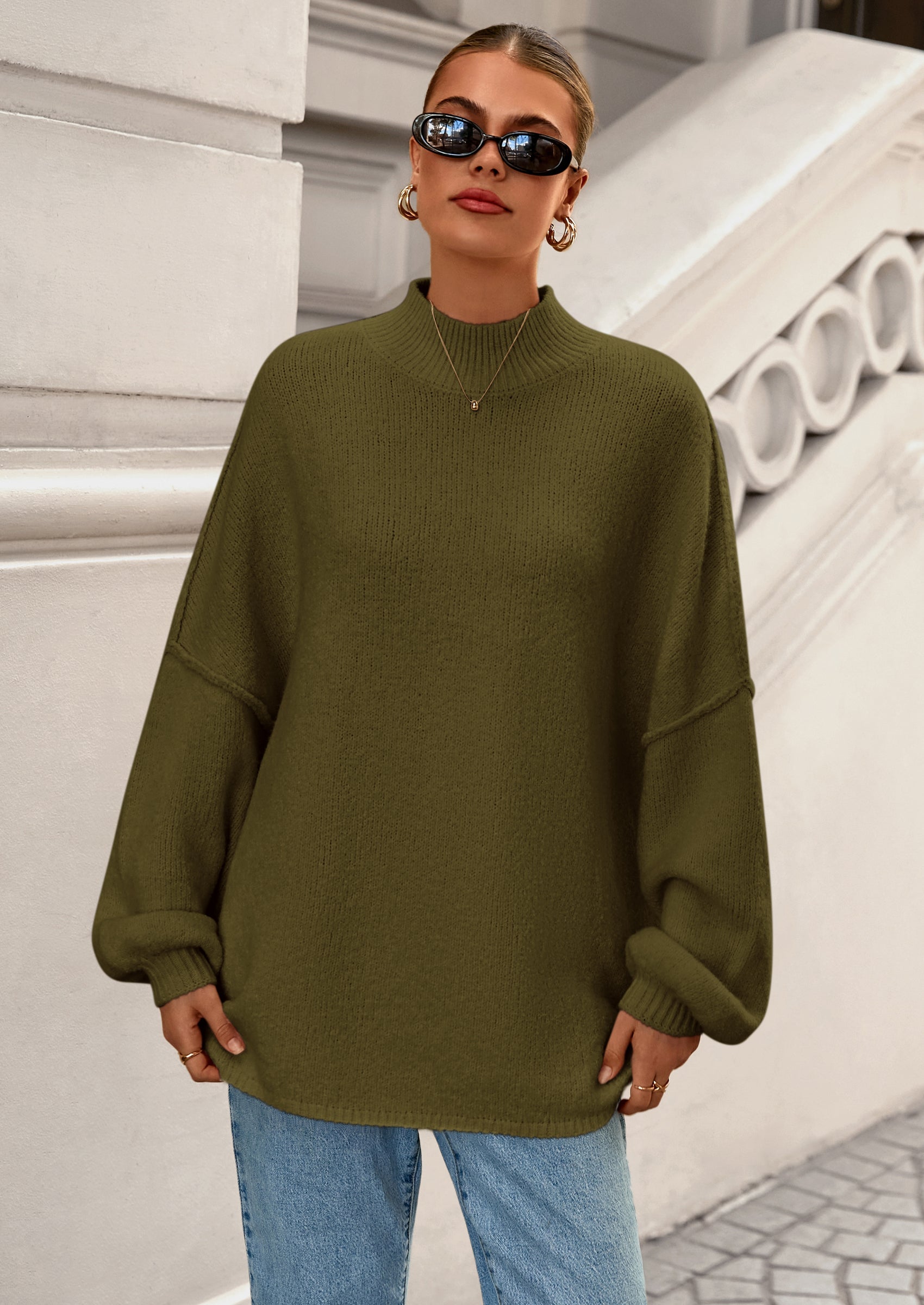 PRETTYGARDEN Women's Fall Oversized Sweaters Chunky Knit Mock Neck Long Sleeve Casual Trendy Pullover Winter Clothes PRETTYGARDEN