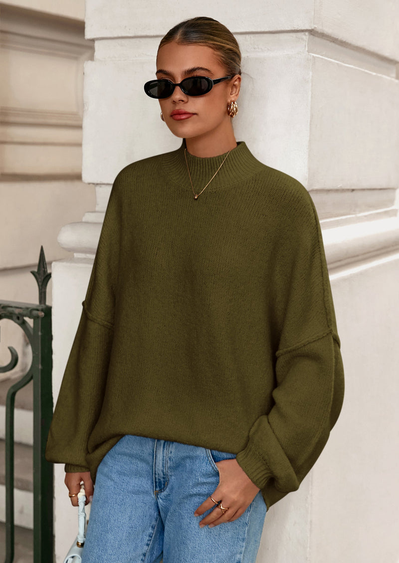 PRETTYGARDEN Women's Fall Oversized Sweaters Chunky Knit Mock Neck Long Sleeve Casual Trendy Pullover Winter Clothes PRETTYGARDEN