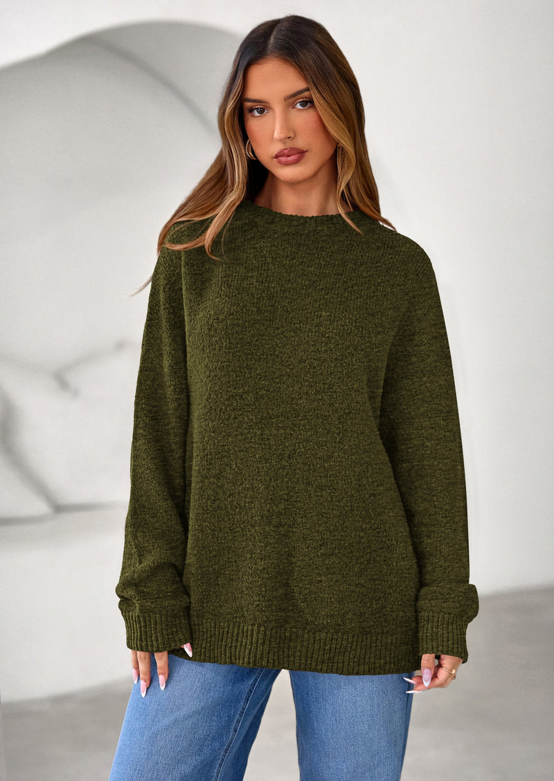 PRETTYGARDEN Womens Fall Long Sleeve Sweater Crew Neck Fuzzy Loose Fit Chunky Knit Oversized Pullover Sweaters Going Out Tops PRETTYGARDEN