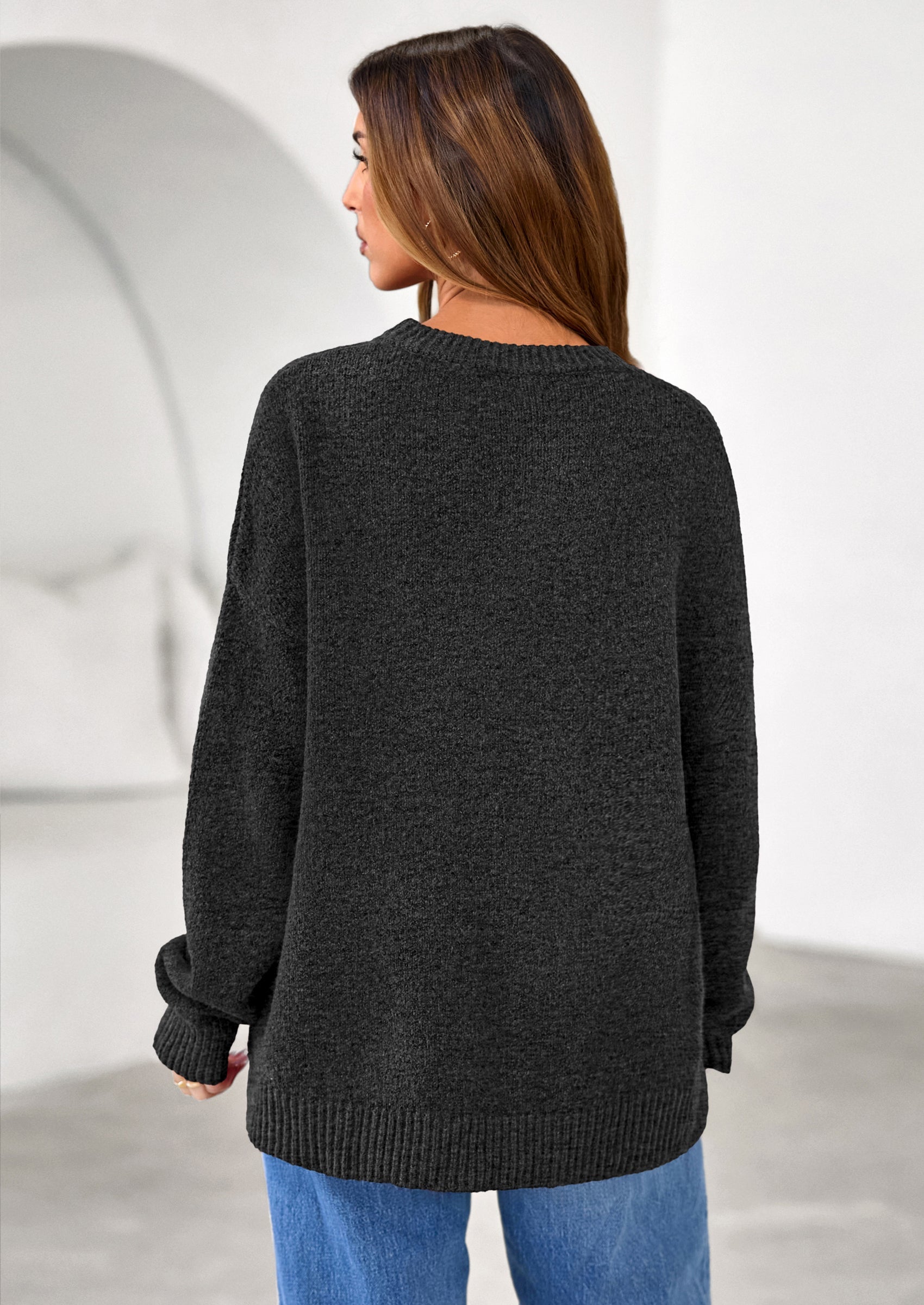 PRETTYGARDEN Womens Fall Long Sleeve Sweater Crew Neck Fuzzy Loose Fit Chunky Knit Oversized Pullover Sweaters Going Out Tops PRETTYGARDEN