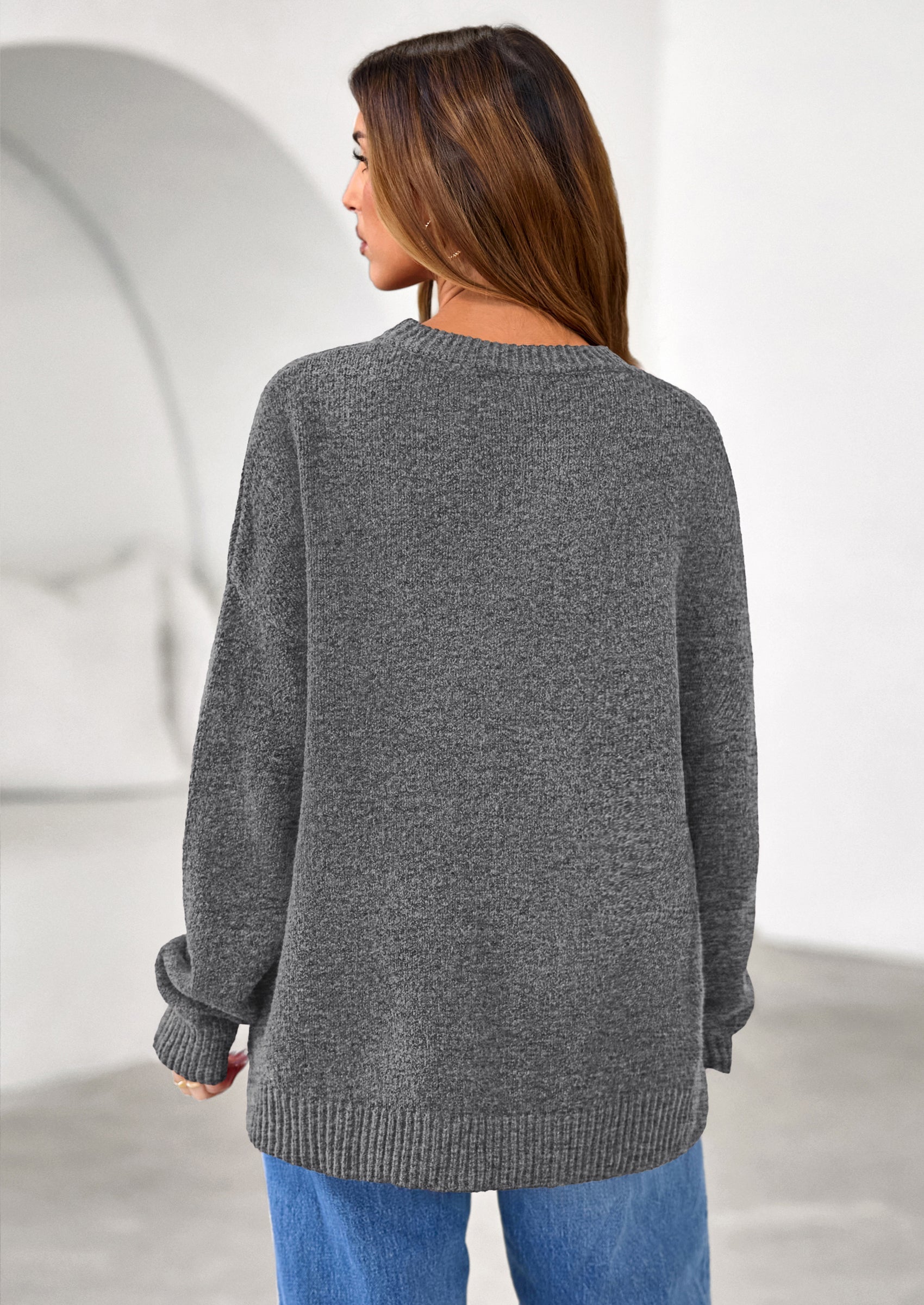 PRETTYGARDEN Womens Fall Long Sleeve Sweater Crew Neck Fuzzy Loose Fit Chunky Knit Oversized Pullover Sweaters Going Out Tops PRETTYGARDEN