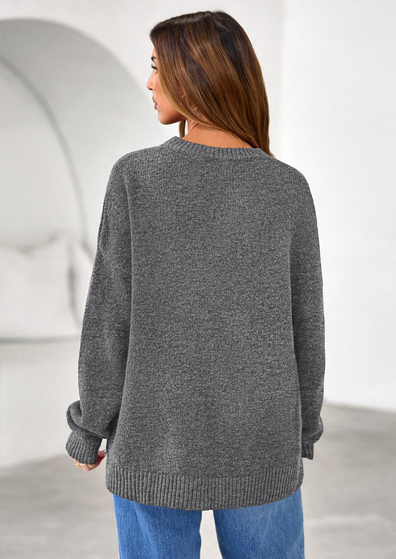 PRETTYGARDEN Womens Fall Long Sleeve Sweater Crew Neck Fuzzy Loose Fit Chunky Knit Oversized Pullover Sweaters Going Out Tops PRETTYGARDEN