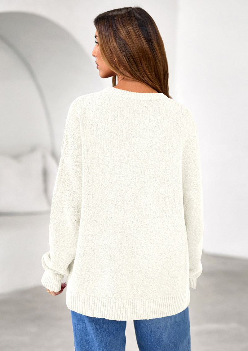 PRETTYGARDEN Womens Fall Long Sleeve Sweater Crew Neck Fuzzy Loose Fit Chunky Knit Oversized Pullover Sweaters Going Out Tops PRETTYGARDEN