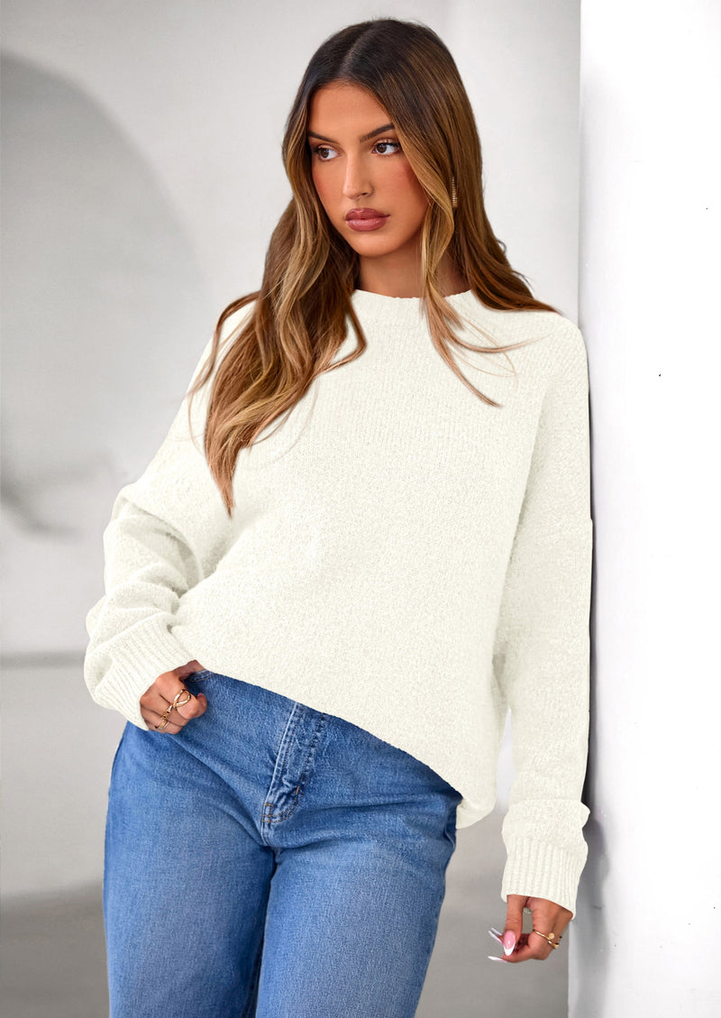 PRETTYGARDEN Womens Fall Long Sleeve Sweater Crew Neck Fuzzy Loose Fit Chunky Knit Oversized Pullover Sweaters Going Out Tops PRETTYGARDEN