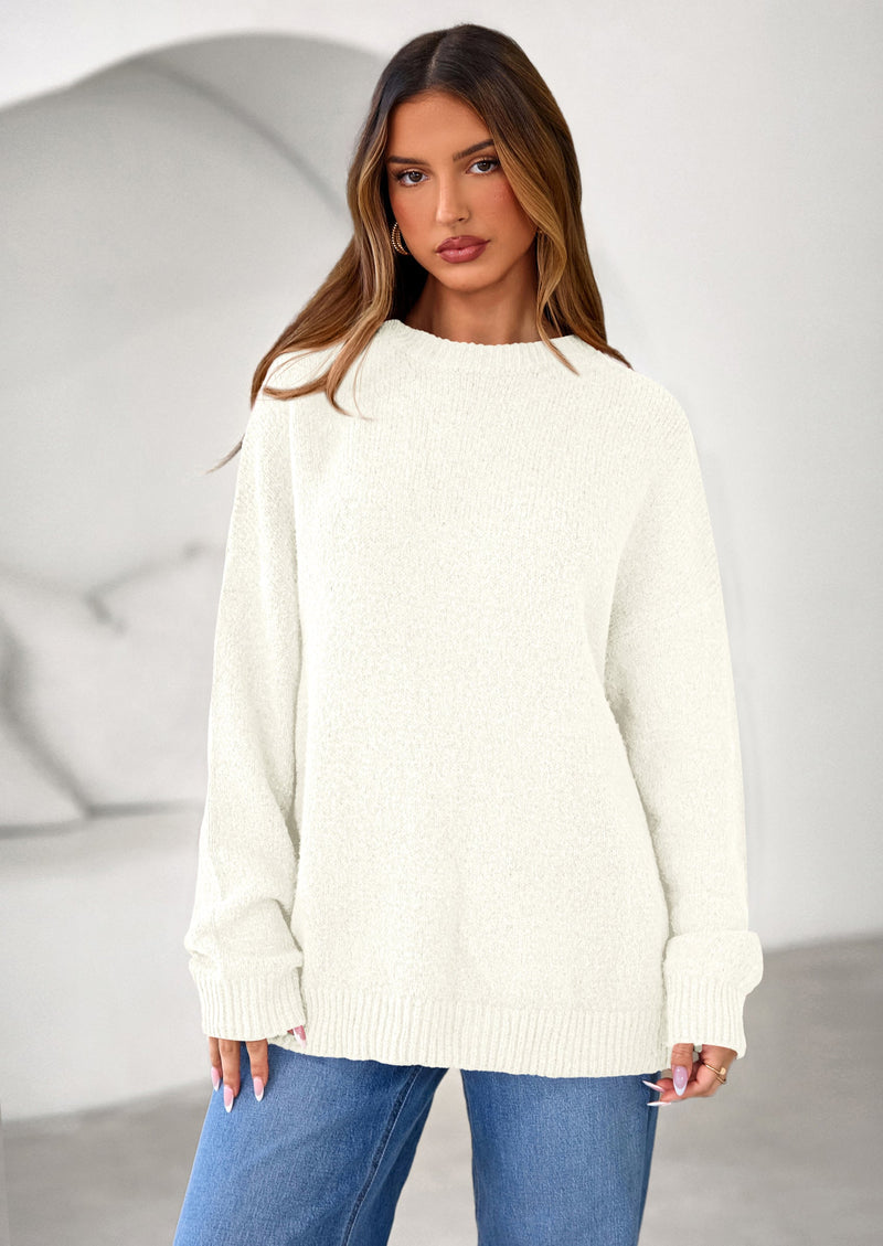 PRETTYGARDEN Womens Fall Long Sleeve Sweater Crew Neck Fuzzy Loose Fit Chunky Knit Oversized Pullover Sweaters Going Out Tops PRETTYGARDEN