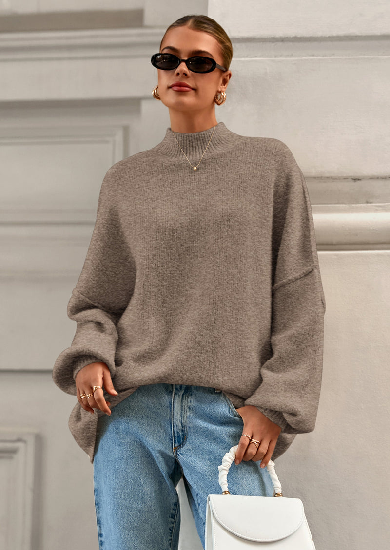 PRETTYGARDEN Women's Fall Oversized Sweaters Chunky Knit Mock Neck Long Sleeve Casual Trendy Pullover Winter Clothes PRETTYGARDEN