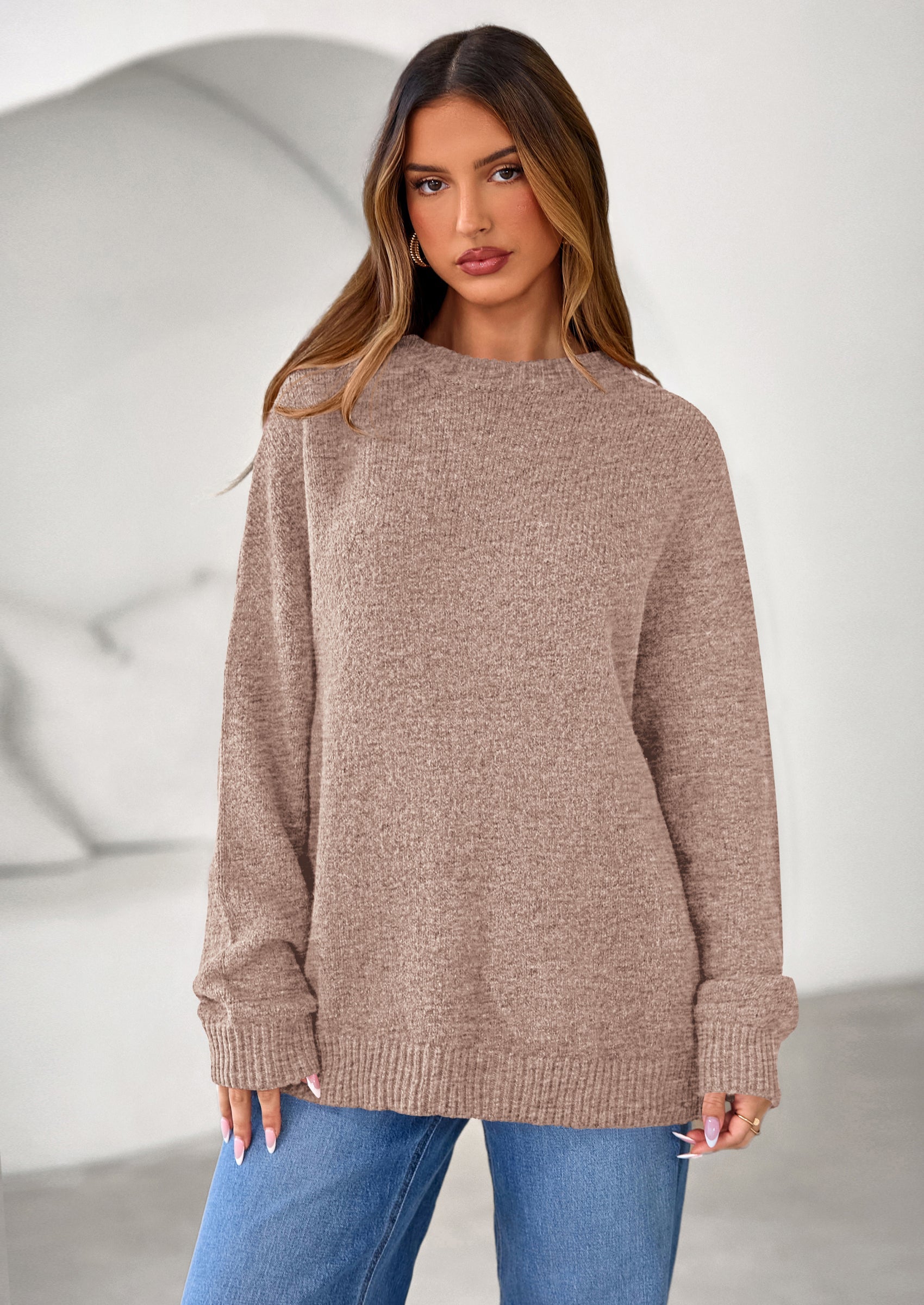 PRETTYGARDEN Womens Fall Long Sleeve Sweater Crew Neck Fuzzy Loose Fit Chunky Knit Oversized Pullover Sweaters Going Out Tops PRETTYGARDEN